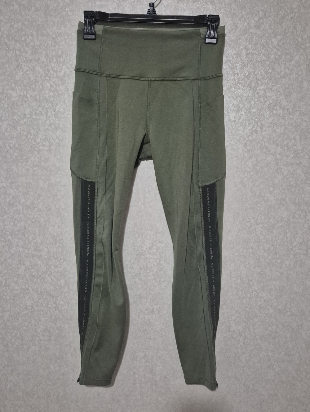 ATHLETA X ALLYSON FELIX High-Waist Olive Green Leggings with Side Panels..Size:S
